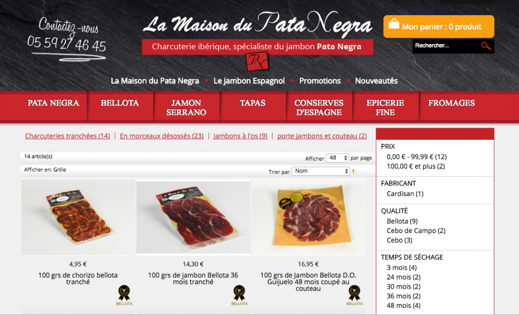 site e-commerce actuel Maison du Pata Negra